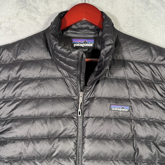 Patagonia Jacket Mens Large Black Down Sweater Full Zip Puffer *REPAIRED - Picture 4 of 13